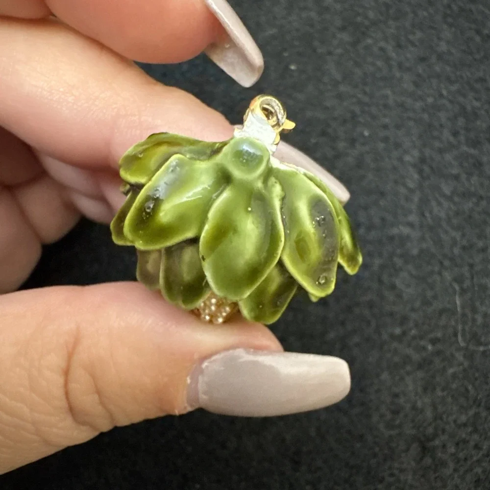 HAR brooch ARTICHOKE enamel pin vintage jewelry seeded pearls Pin 50s Signed